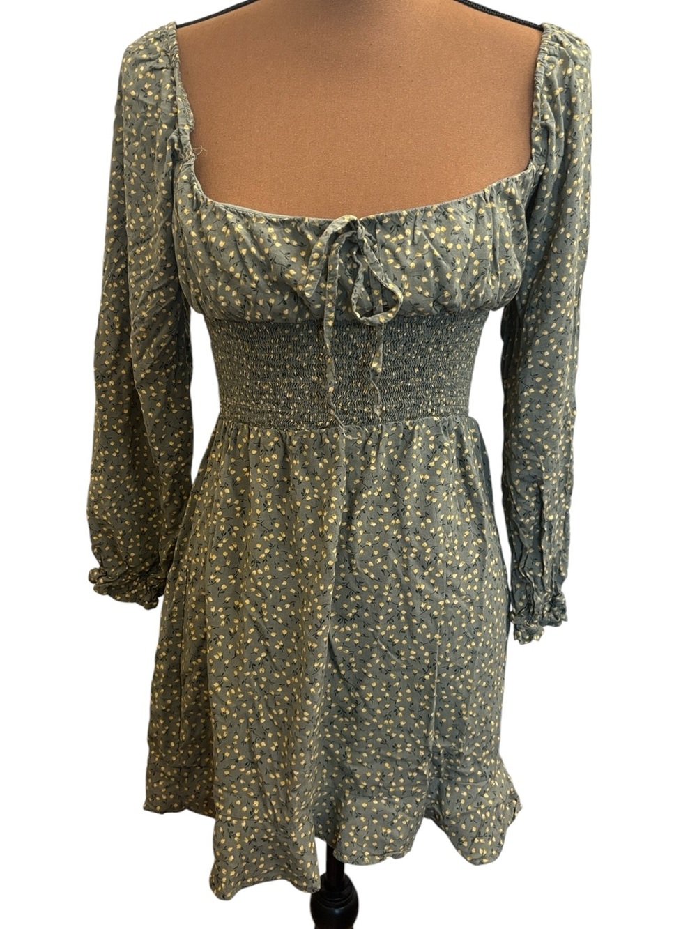 Liberty Love Off the Shoulder Milkmaid Green Floral Peasant‎ Dress Size M